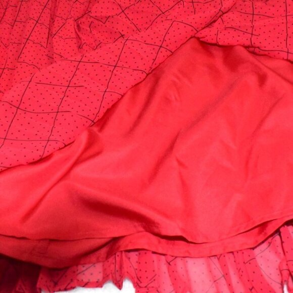 ELLE Pleated Swingy Skirt Red Black Dots Size L - Picture 7 of 8